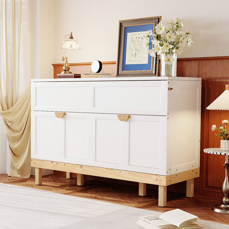 Space-Saving Queen Size Murphy Bed in White/Gray with Sturdy Pine Wood and MDF Construction - White