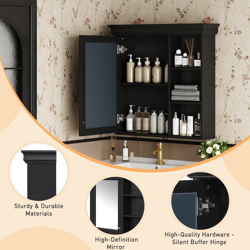 30'' x 28'' Wall-Mounted Medicine Cabinet with Mirror and Storage Organizer, Over-The-Toilet Bathroom Storage Solution‌.
