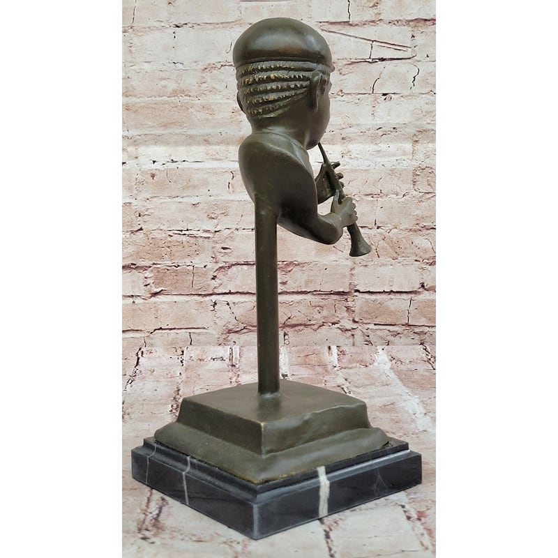 Clarinet Player Bronze Sculpture – Jazz Musician Figurine On Marble Base