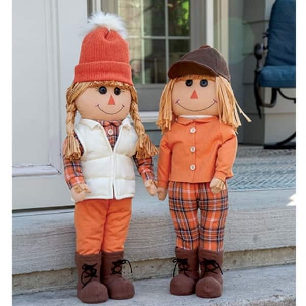 slide 2 of 2, Cozy Standing Raggedy Scarecrow Boy Or Girl 2 Asstd. - 28" H x 5" W x 10" D Orange-Brown-Cream