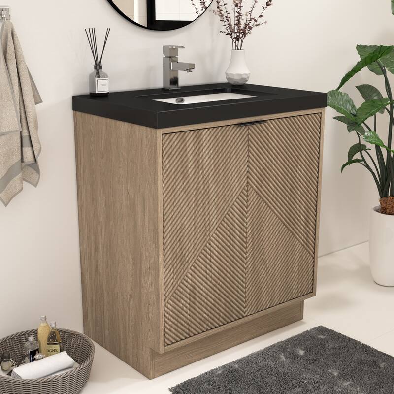 Milano 30" Freestanding Bathroom Vanity with Black Acrylic Sink
