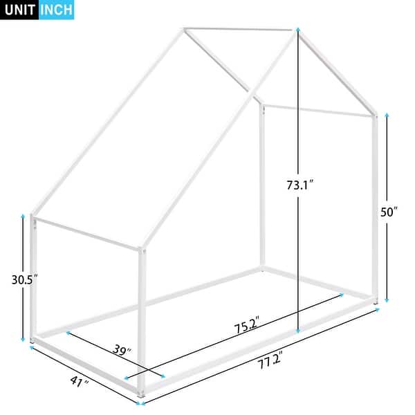 dimension image slide 2 of 3, Twin Metal House Bed with Low Platform Design