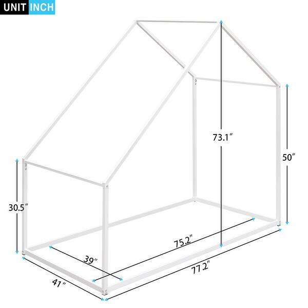 dimension image slide 0 of 2, Twin Size Metal House Bed For Toddler Kids Teens Metal Frame Platform Bed With Roof For Bedroom Apartment