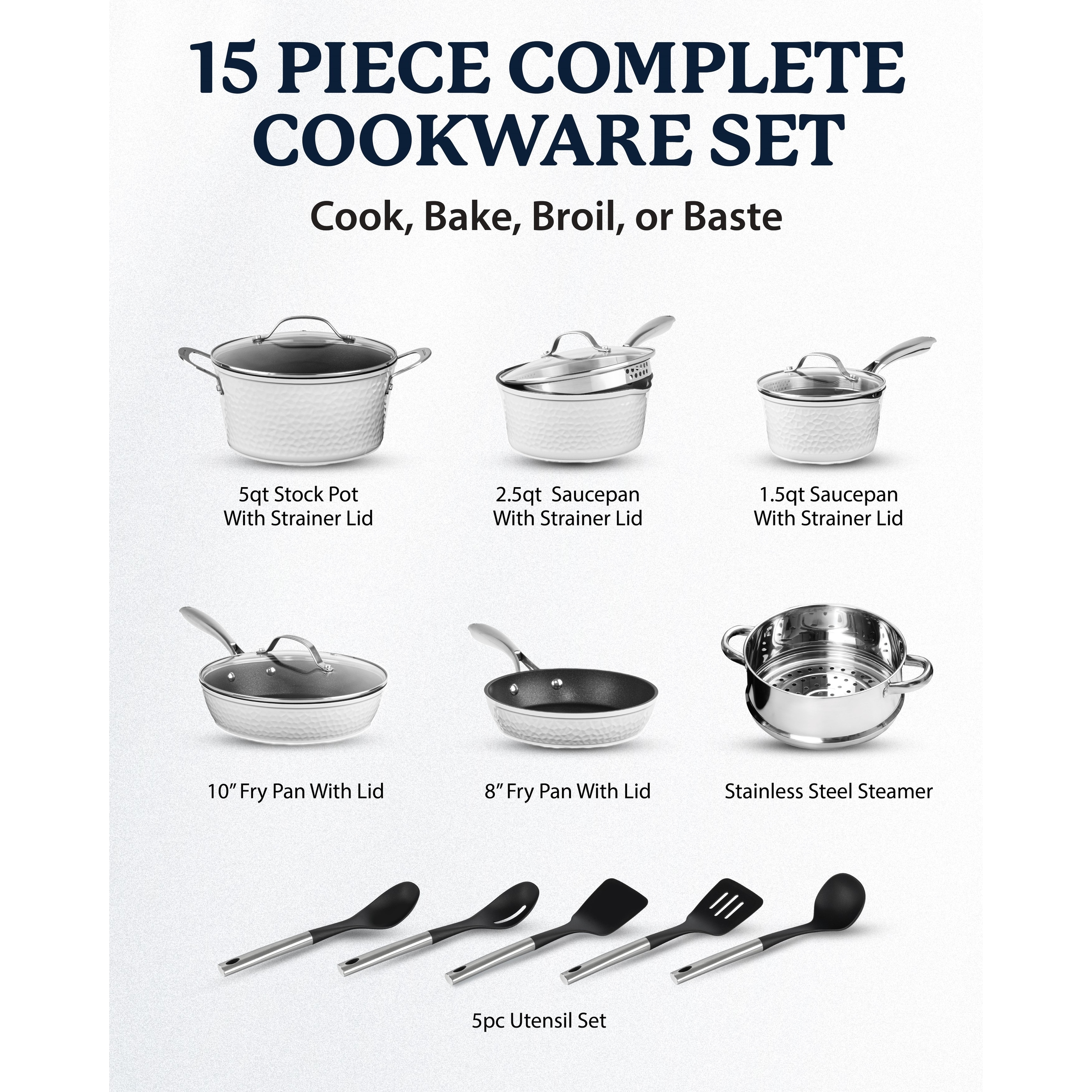 15 Pieces Cookware Set Granite Nonstick Pots and Pans Dishwasher Safe Black  - none - Bed Bath & Beyond - 37566846