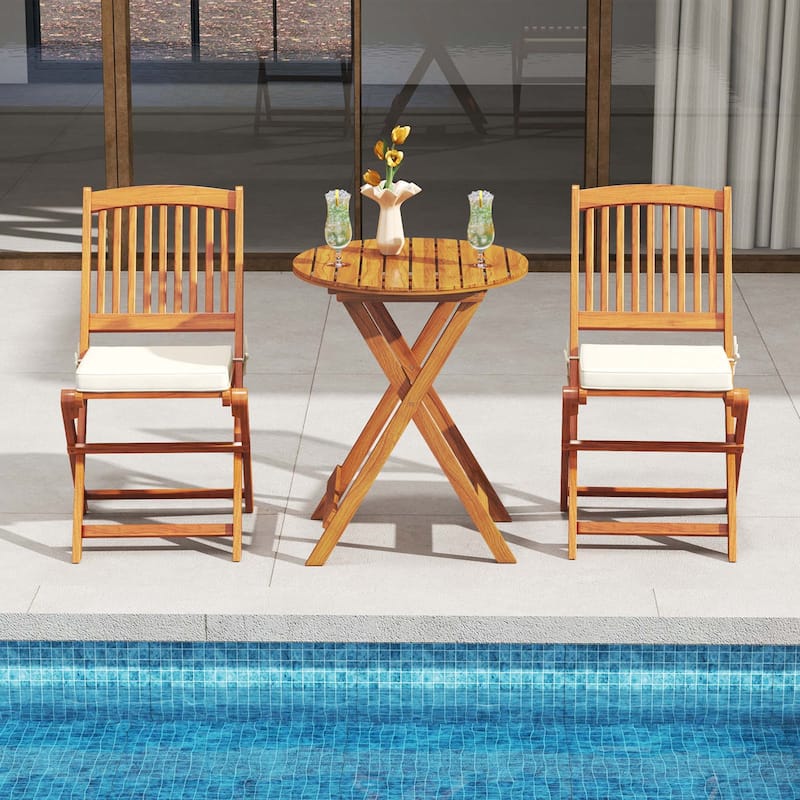 Costway Outdoor Folding Chairs Set of 4 Acacia Wood High-Back Chair - See Details