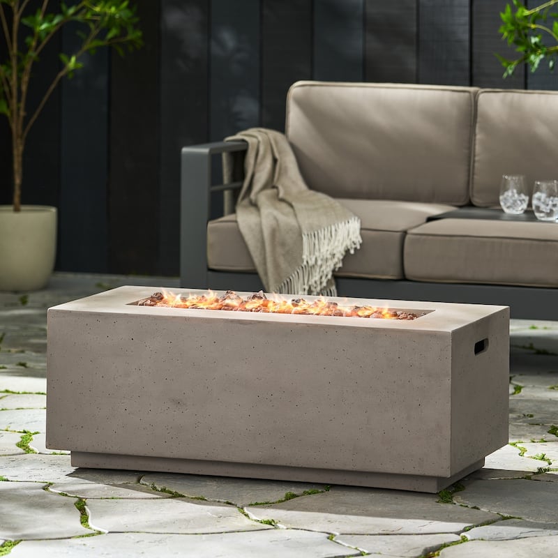 Outdoor 40,000 BTU Rectangular MgO Concrete Propane Fire Pit - Light Grey