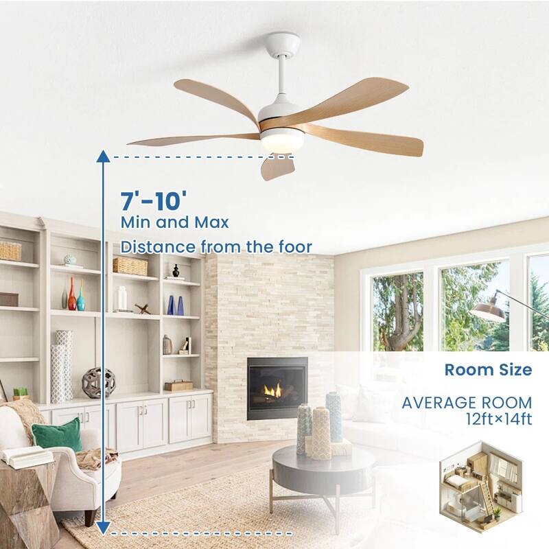 52 Inch Ceiling Fan with Light and Remote for Living Room Bedroom Dining Room Patio Farmhouse - 52 Inches