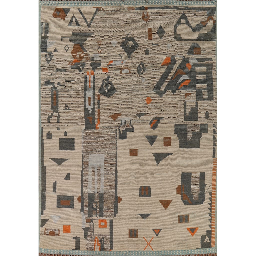 Earth Tone Moroccan Abstract Area Rug Handmade Wool Carpet - 9'0" x 12'4"