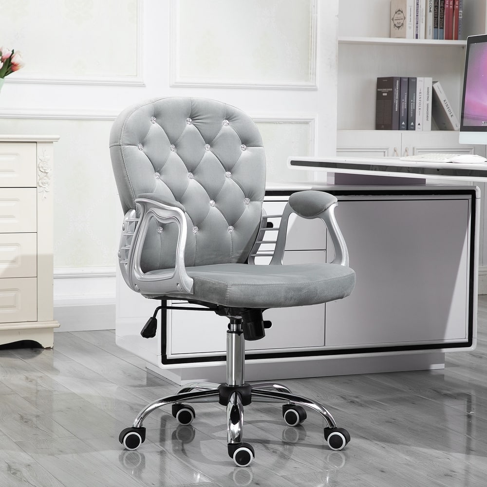 Vinsetto Vanity Middle Back Office Chair Tufted Backrest Swivel Rolling Wheels Task Chair with Height Adjustable Armrests