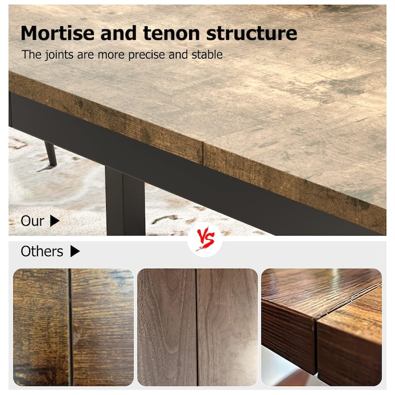 Industrial Dining Table, 71.7" Wooden Dining Table with Metal Legs