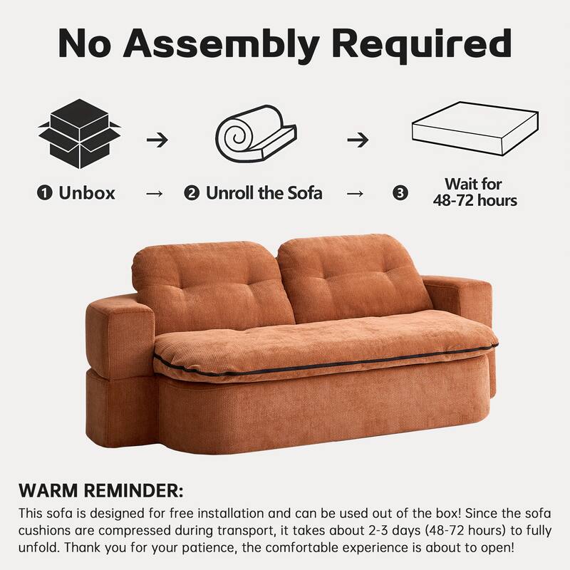 Modern 2-Seater Sofa 2-in-1 Sleeper Sofa Bed with Convertible Sofa Cushion Unfolds Into Quilt, for Living Room, Caramel