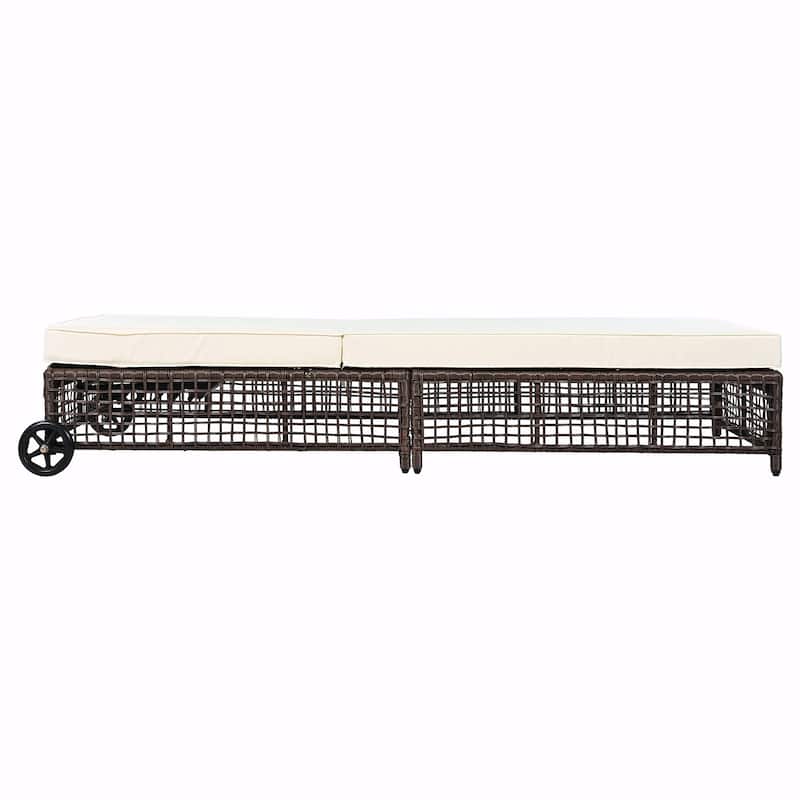 Outdoor Lounge Chair - Rattan Patio Chaise Lounge with 5-Position Backrest, Cushion, and Wheels