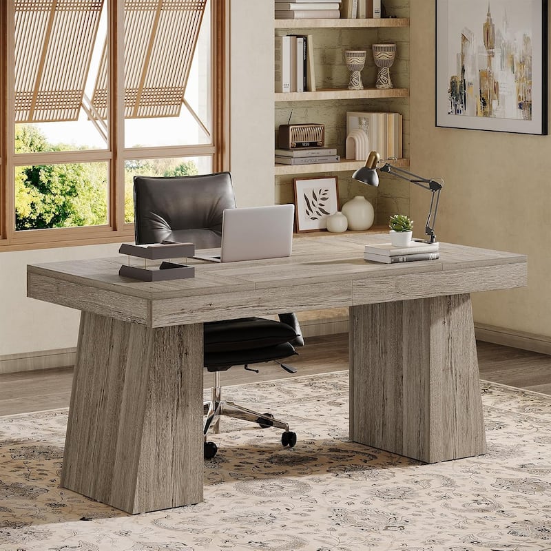 55" Executive Desk, Office Desk with Double Pedestal for Home Office