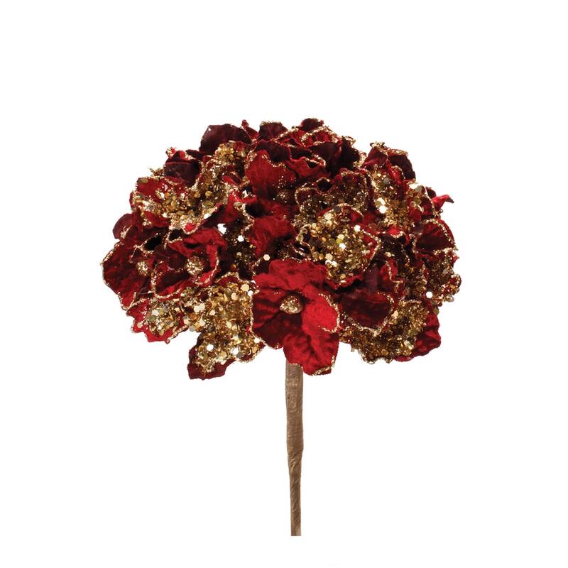 Beaded Hydrangea Artificial Christmas Stem Sprays - 29.5" - Burgundy - Set of 2