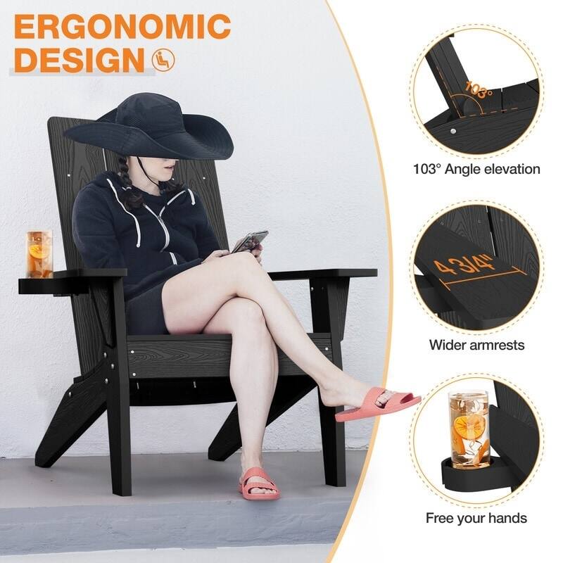 WINSOON All Weather HIPS Outdoor Cup Holder Adirondack Chairs Set of 4