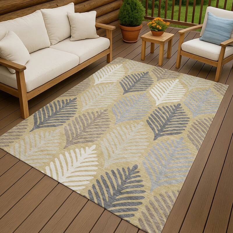Machine Washable Indoor/ Outdoor Modern Fern Chantille Rug