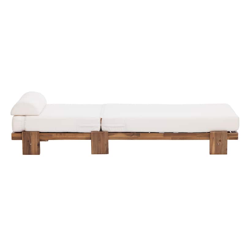 78.8"Patio Chaise Lounge Chair, Acacia Wood Adjustable Recliner with Headrest and Retractable Side Tray