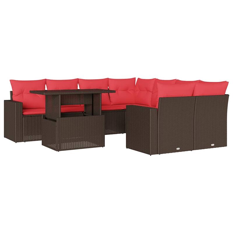vidaXL Patio Sofa Set with Cushions and Table Outdoor 9 Piece Poly Rattan - 24.4 x 24.4 x 27.2