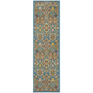 HomeRoots 8' Blue Floral Power Loom Runner Rug - 8' Runner - Bed Bath & Beyond - 37949062