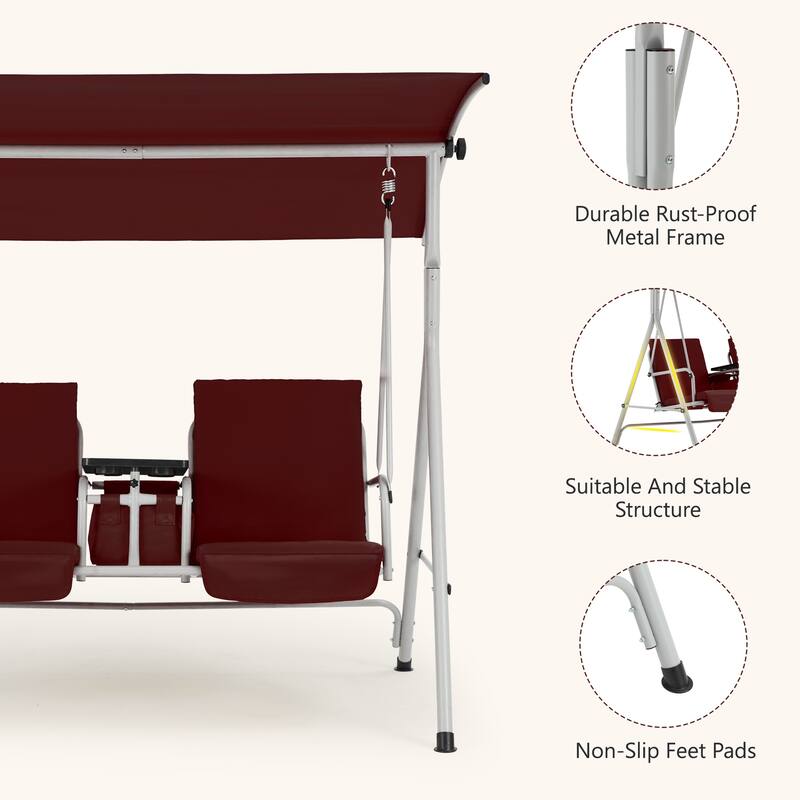 Outdoor Swing with Stand, Canopy, Pivot Table & 2 Cup Holders - Patio, Balcony, Bedroom