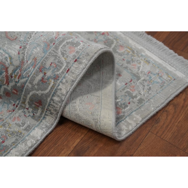 Machine Made Oriental Polyester Carpet Traditional All-Over Greys & Charcoal Agra Area Rug - 7' 5'' X 5' 2''