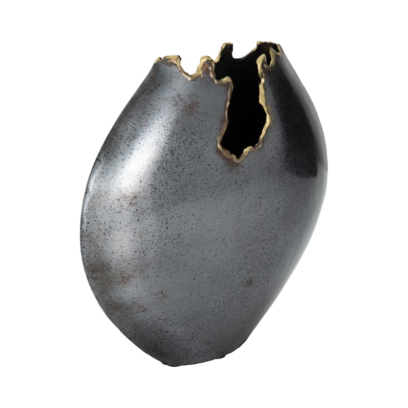 Sagebrook Home Metal Vase - 10" Round Chipped, Elegant Black Decor Piece for Modern Homes