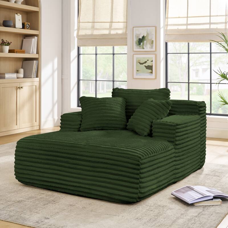 Living Room Compressed Chaise Lounge Foam Sofa bed, Fluffy Corduroy Upholstered Cloud Couch with Deep Seat, Green