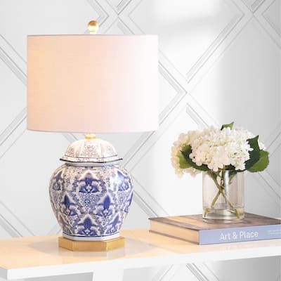 Taipei 25" Ginger Jar Ceramic/Metal LED Table Lamp, Blue/White by JONATHAN Y
