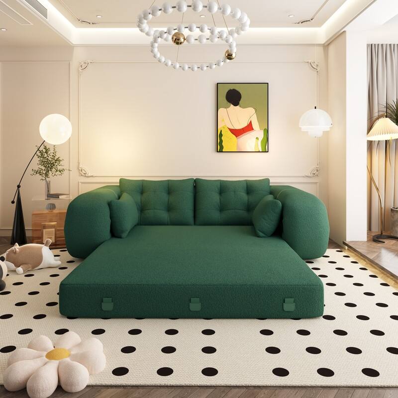 78.7" Multifunctional Foldable Sofa Bed, 3 in 1 Teddy Fabric Foam Filled Sleeper Sofa Bed