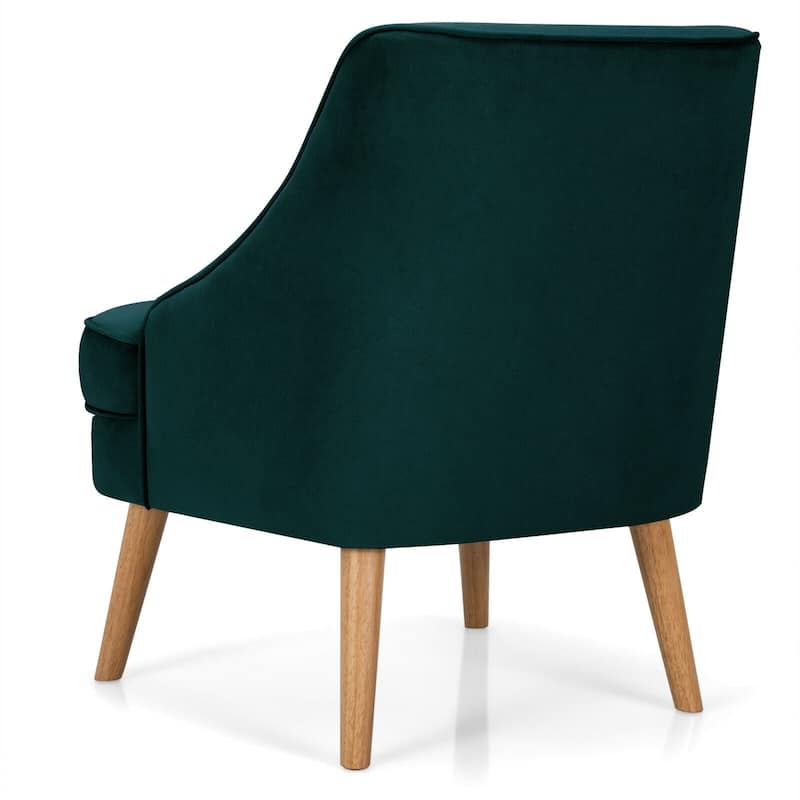 Velvet Upholstered Accent Chair with Rubber Wood Legs - 27" x 25" x 30" (L x W x H)