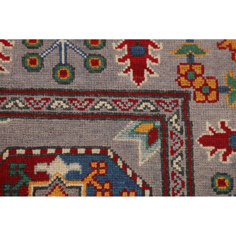 All-Over Gray Kazak Oriental Area Rug Handmade Wool Carpet - 6'4" x 9'7"