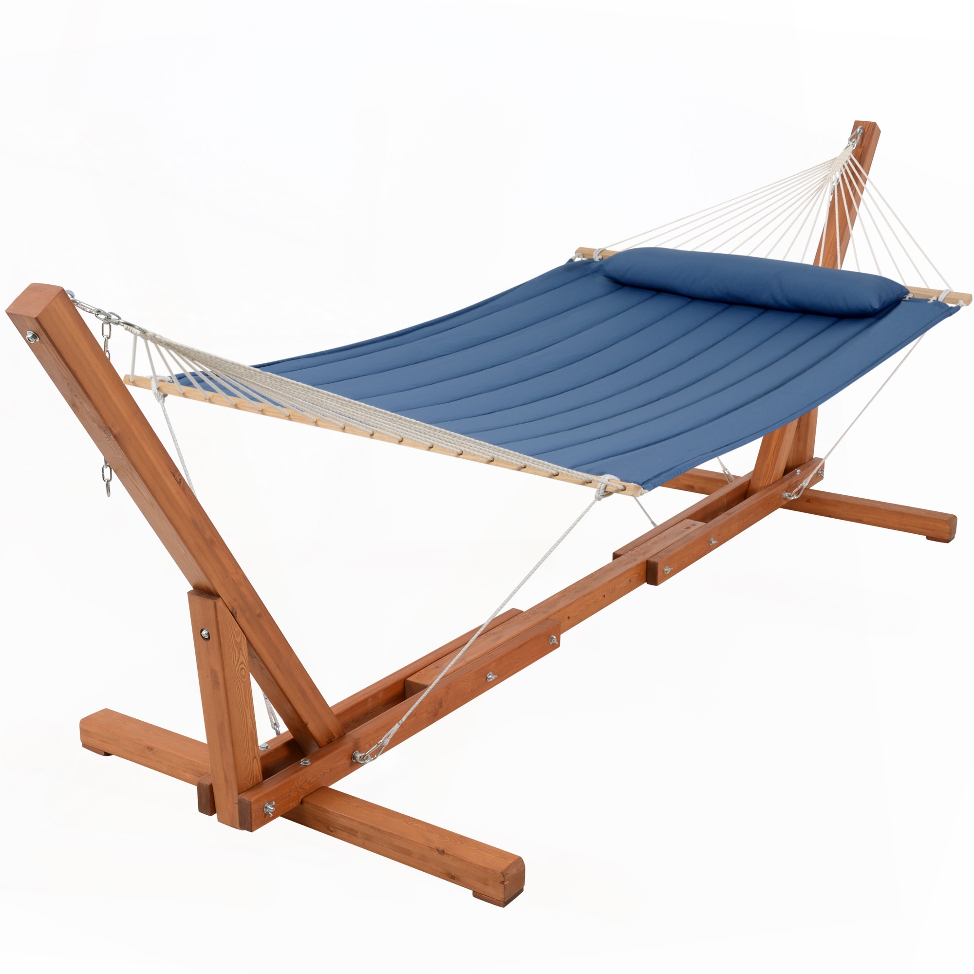 Quilted Double 2-Person Hammock With 12-14 Foot Adjustable Wooden Hammock Stand - 164*55.1*53 in