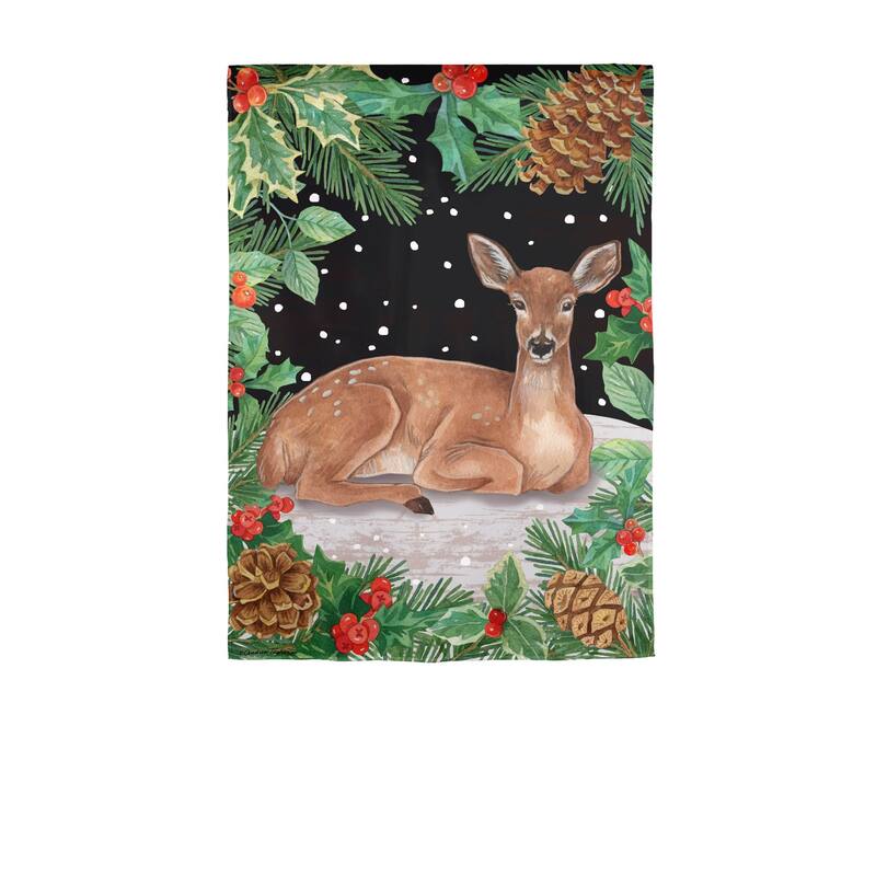 12.5 in. x 18 in. Woodland Peace on Earth Deer Suede Garden Flag - Multicolor
