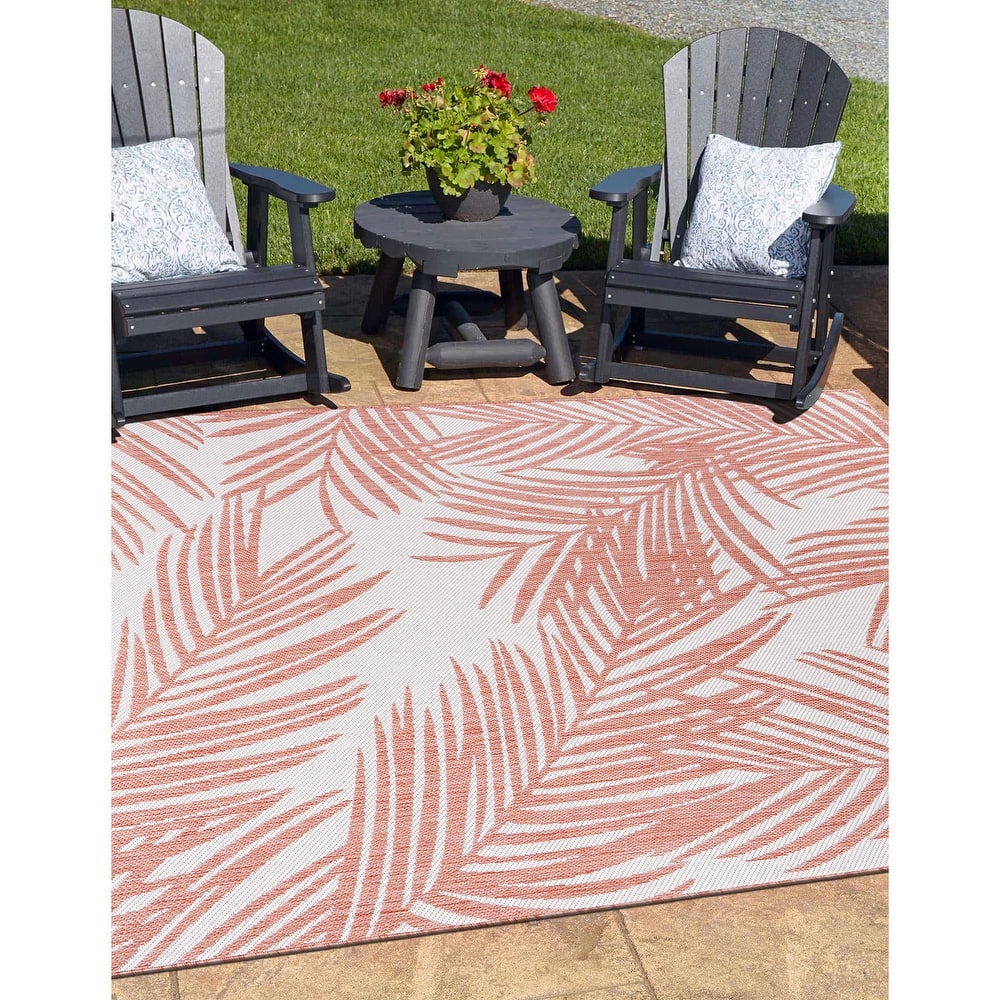 World Rug Gallery Contemporary Distressed Leaves Textured Flat Weave Indoor/Outdoor Area Rug