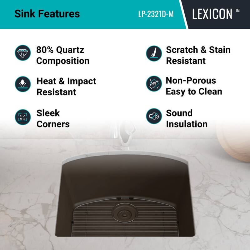 Lexicon Platinum 2321D Quartz Composite Single Bowl Kitchen Sink