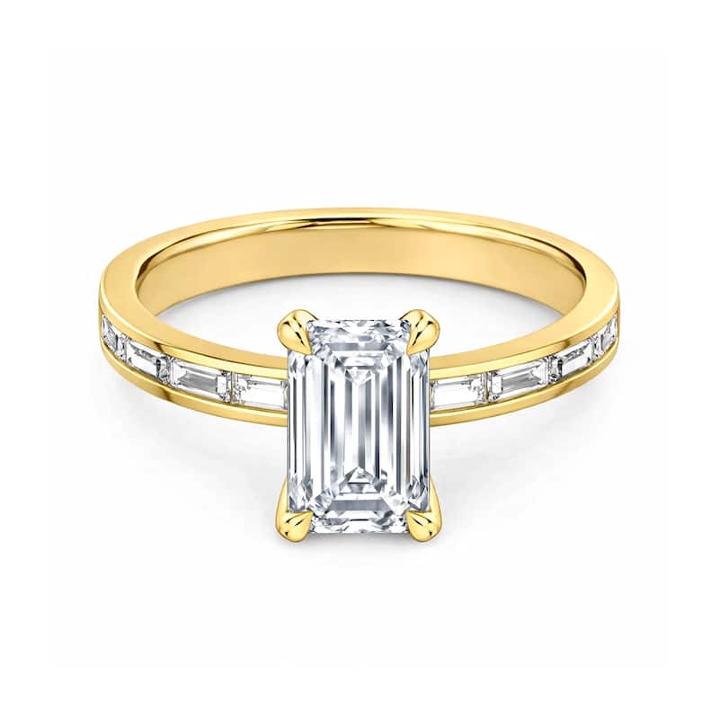 Auriya 14K Gold Baguette Channel Emerald Diamond Engagement Ring 1.00 - 5.00ct. tw. (F-G, VS) - 5.00 carats - 4 - Yellow