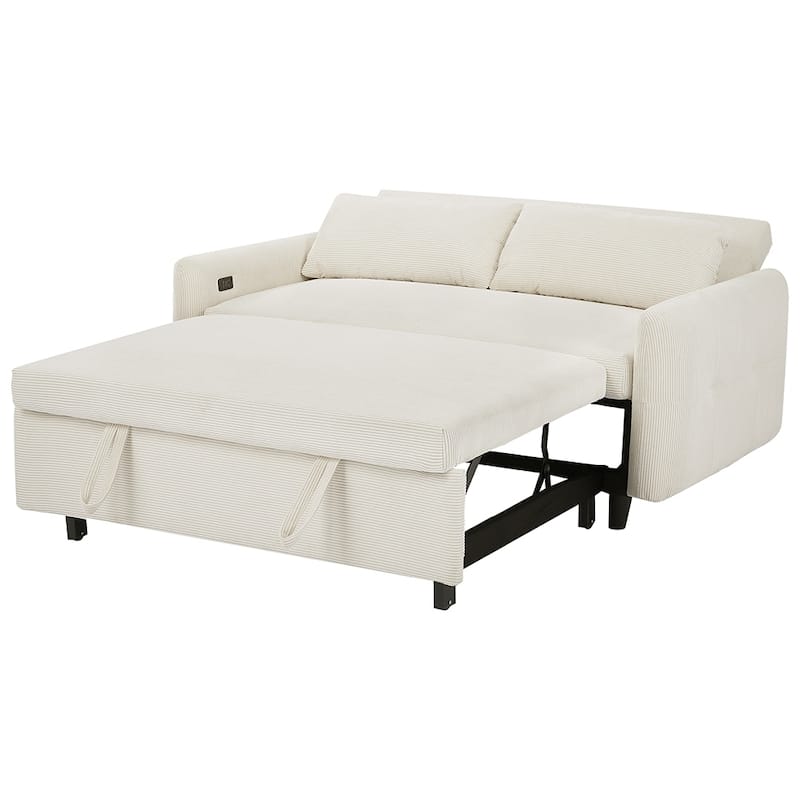 57.48" Modern Sleeper Loveseat, USB Ports and 2 Pillows Included
