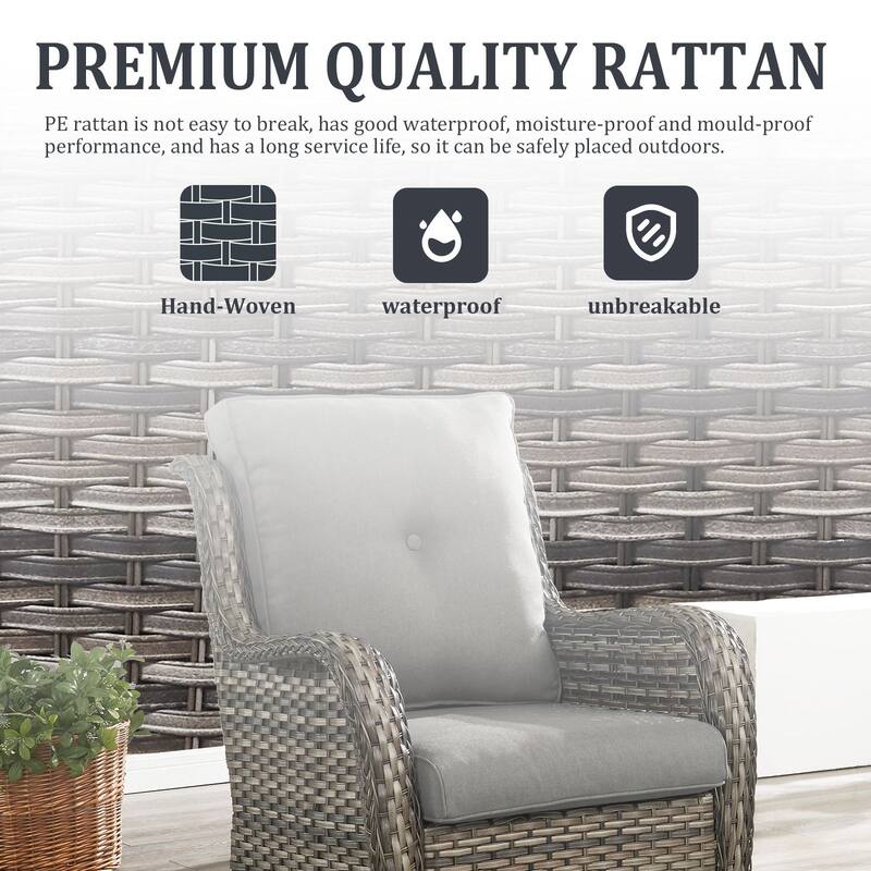 Gymojoy 4-Piece Outdoor Wicker Patio Furniture with Fire Pit Table, Rattan Coversation Set with Water Resistant Thick Cushions