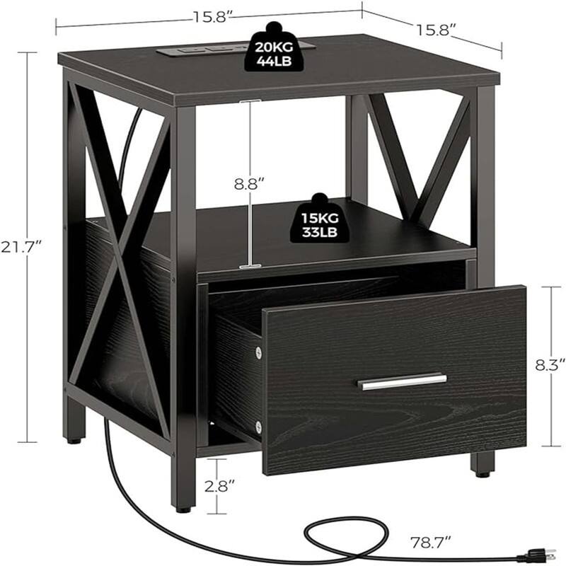 Nightstand with Power Outlet and USB Ports