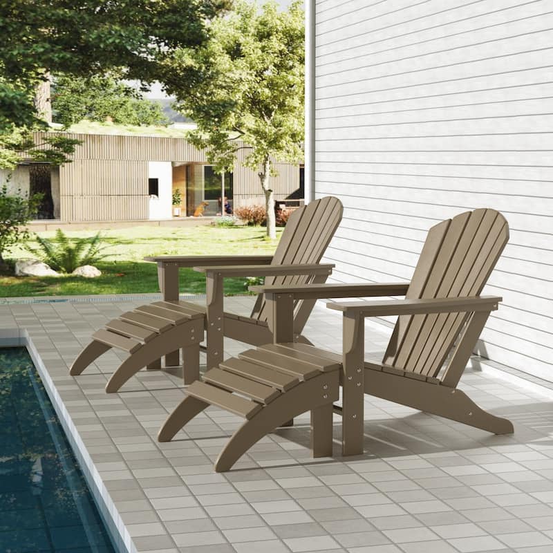 Altura Outdoor Eco-Friendly All Weather Adirondack Chairs with Ottomans (4-Piece Conversation Set) - Weathered Wood