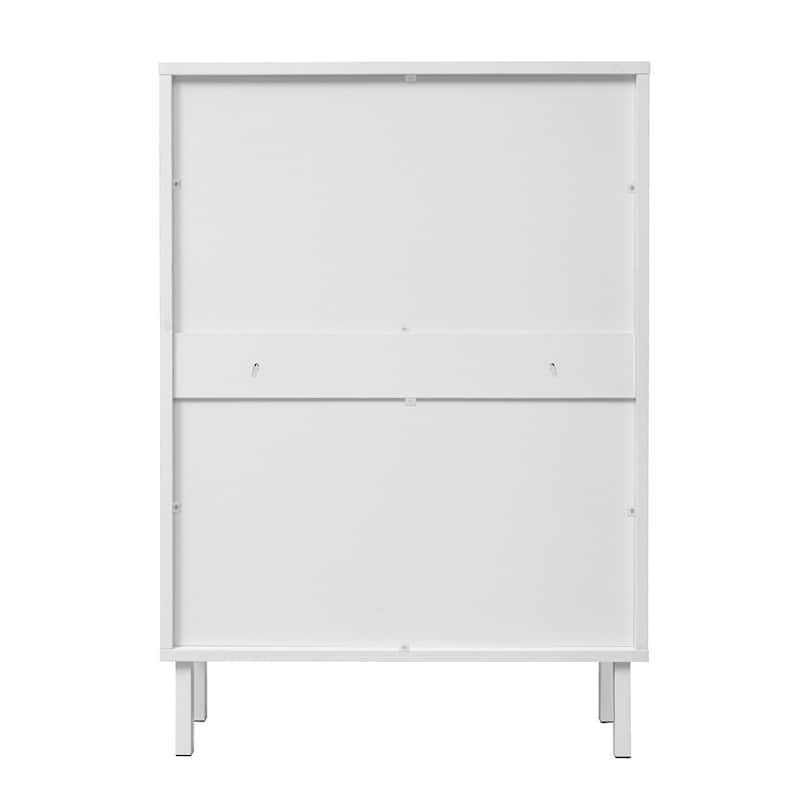 Roomfitters Rattan Shoe Cabinet, 2 Door Slim Shoe Storage Rack, Double Layer Entryway Organizer, White