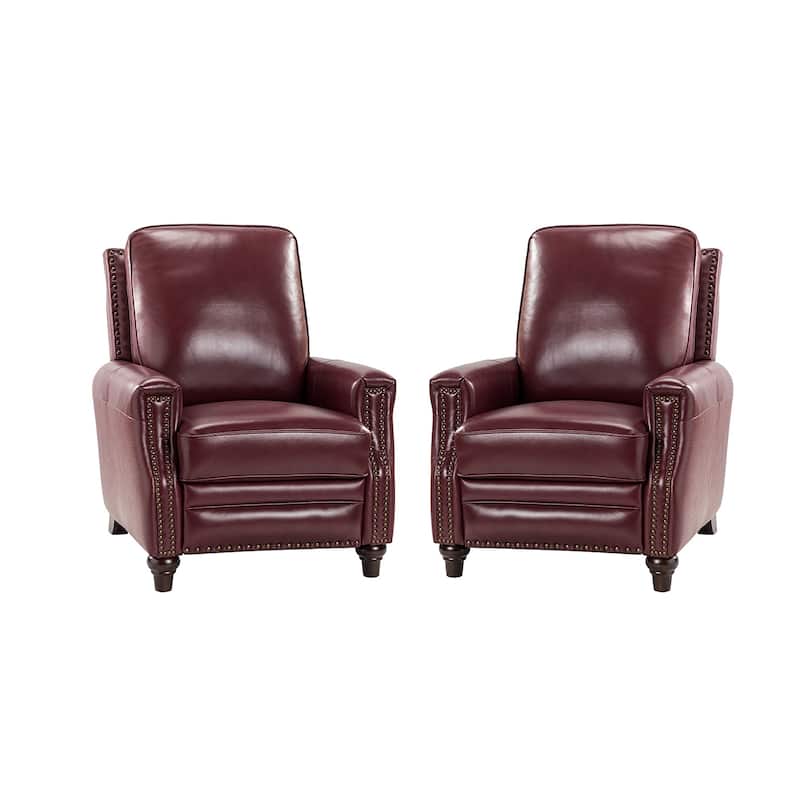 Cigar Mid-century Modern Genuine Leather Recliner with Nailhead Trim Set of 2 by HULALA HOME