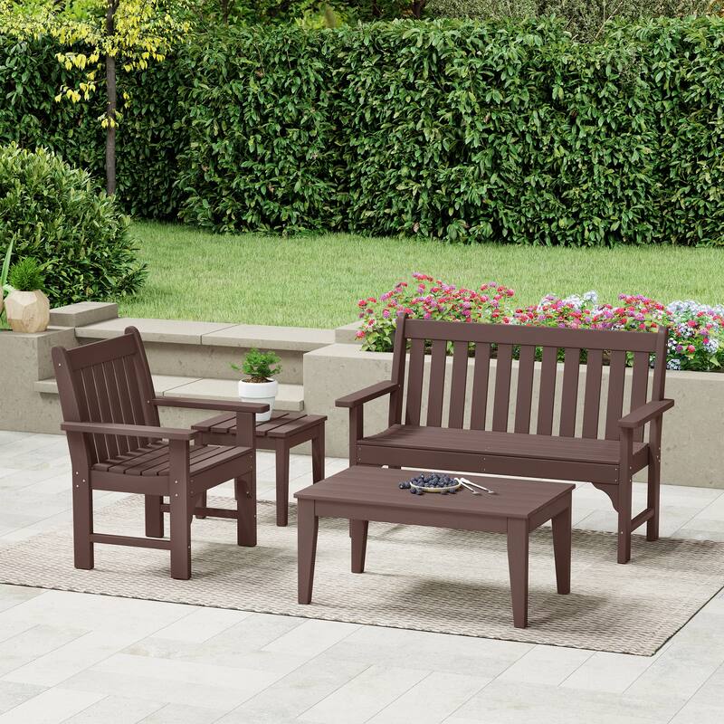 Polytrends Laguna Outdoor Patio 4-Piece Garden Chair and Porch Bench Conversation Set