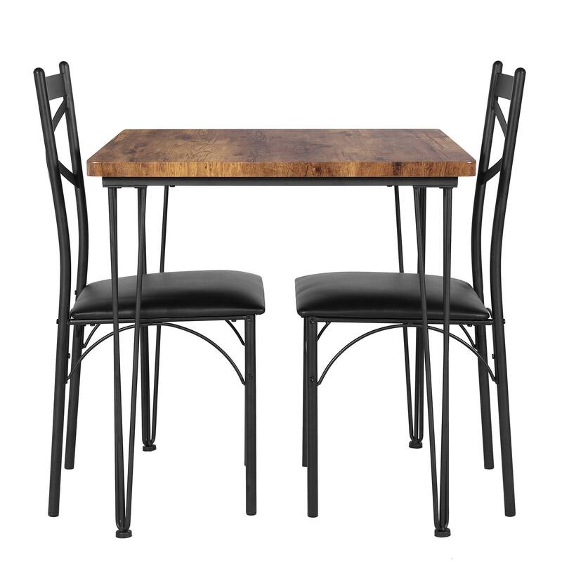 VECELO Modern 3/5-piece Dining Set Tempered Glass Top and Wood Top, Steel Dining Table and Chair Set of 2/4