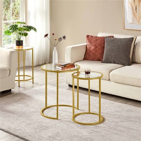 Yaheetech Round Nesting End Table Set with Glass Top for Small Space