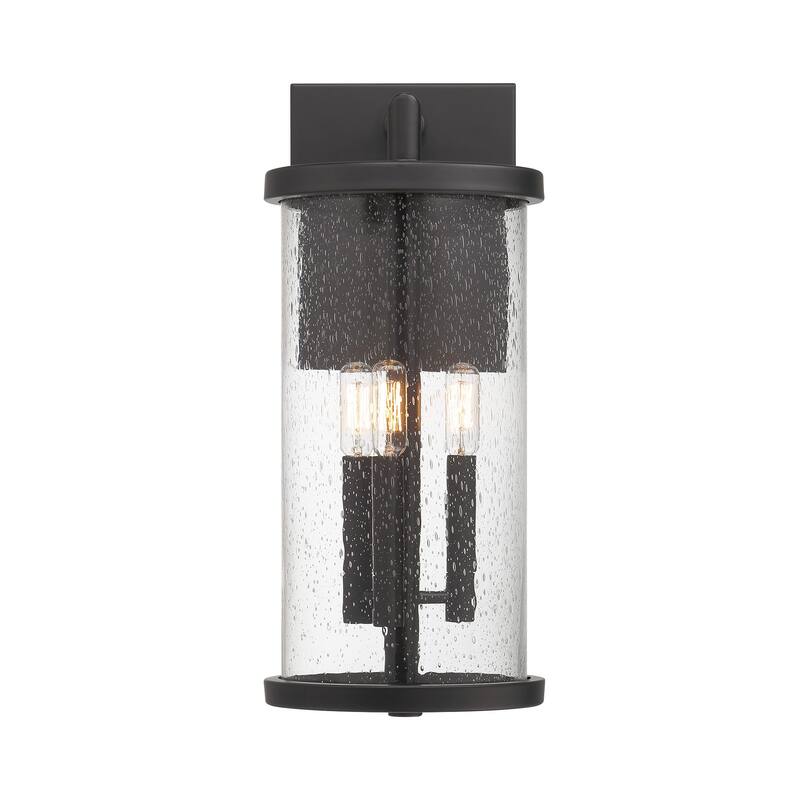 Otto 18.75 in. 3-Light Matte Black Modern Outdoor Wall Lantern with Clear Seedy Glass Shade