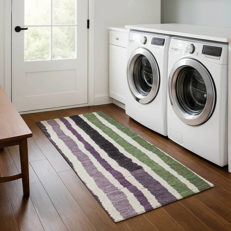 Premium Washable Super Soft Modern Stripe Mayfield Rug - Purple - 2'3" x 7'6"