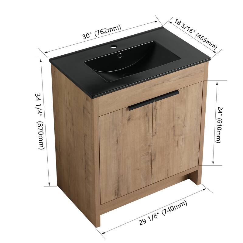 GDFStudio - Lennox Modern Freestanding Bathroom Vanity with White Ceramic Sink and Soft-Close Doors