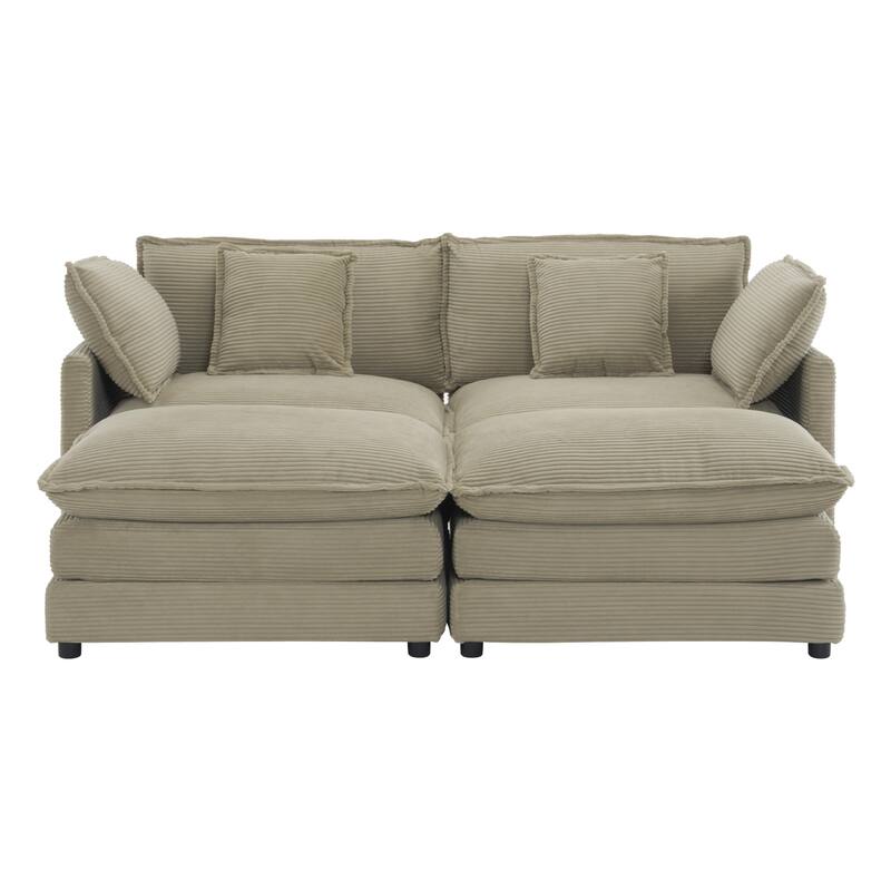 Roomfitters Modern Corduroy L-Shape Sectional Sofa with Side Storage Pockets for Living Room Comfort and Style
