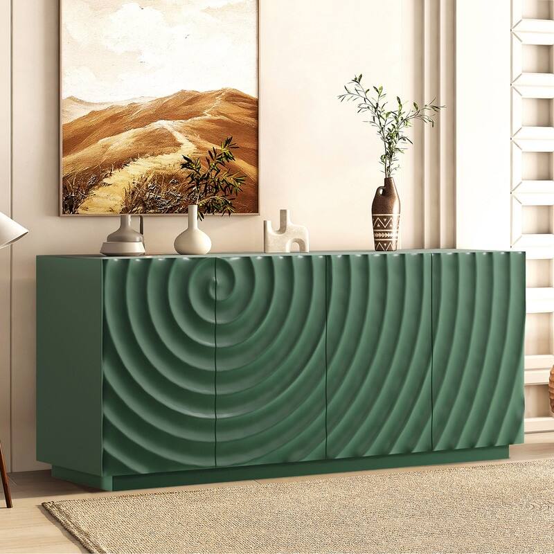 Stylish 4-Door Buffet Cabinet with Suspended Base for Living Room and Kitchen Storage Solutions